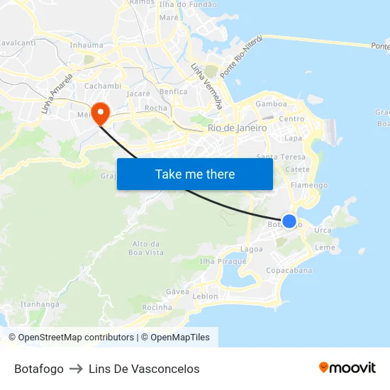 Botafogo to Lins De Vasconcelos map