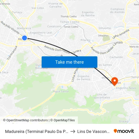 Madureira (Terminal Paulo Da Portela) to Lins De Vasconcelos map