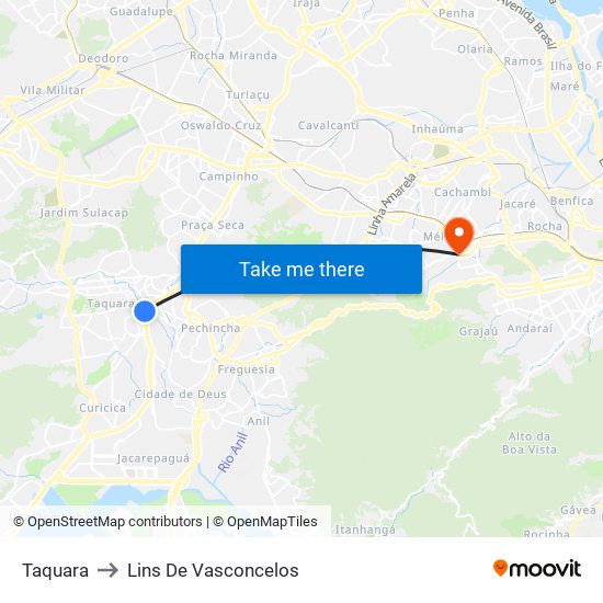 Taquara to Lins De Vasconcelos map