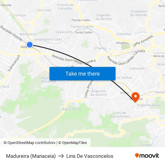 Madureira (Manaceia) to Lins De Vasconcelos map