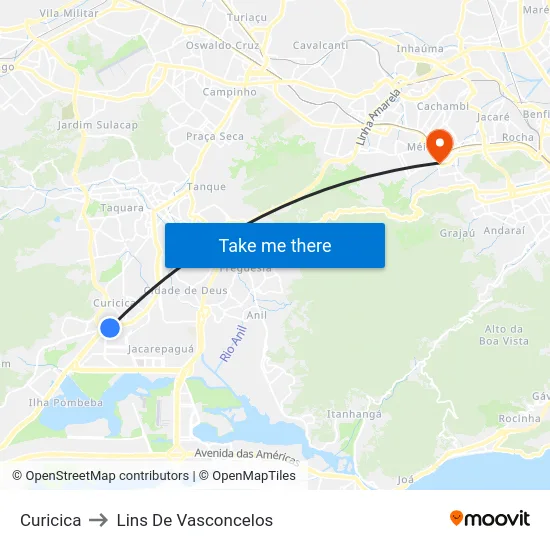 Curicica to Lins De Vasconcelos map