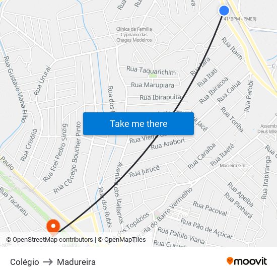 Colégio to Madureira map