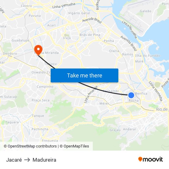 Jacaré to Madureira map
