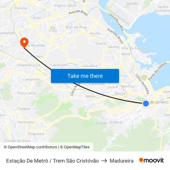 Estação De Metrô / Trem São Cristóvão to Madureira map