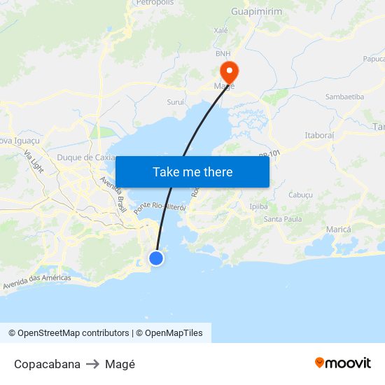 Copacabana to Magé map