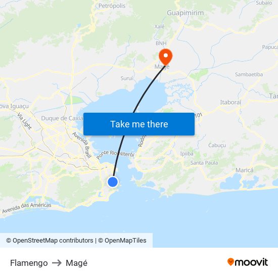 Flamengo to Magé map