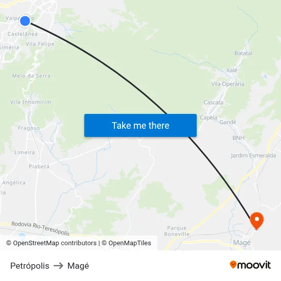 Petrópolis to Magé map