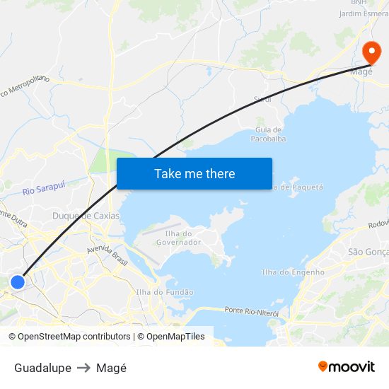 Guadalupe to Magé map