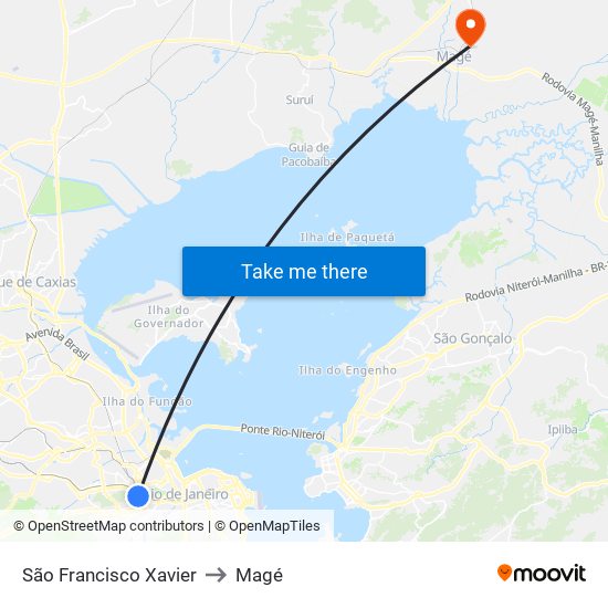 São Francisco Xavier to Magé map
