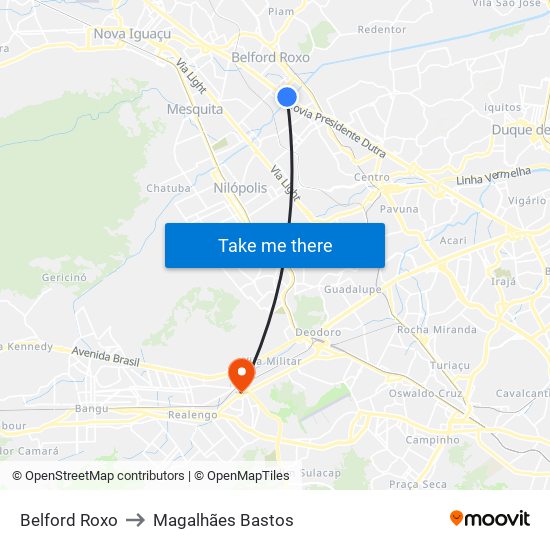 Belford Roxo to Magalhães Bastos map