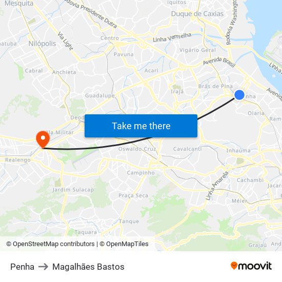 Penha to Magalhães Bastos map