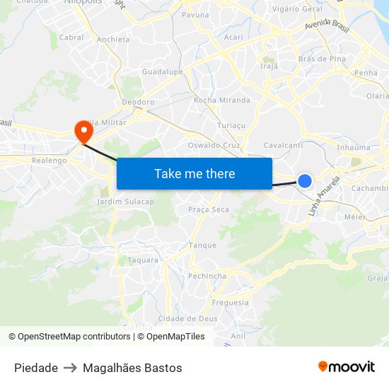 Piedade to Magalhães Bastos map