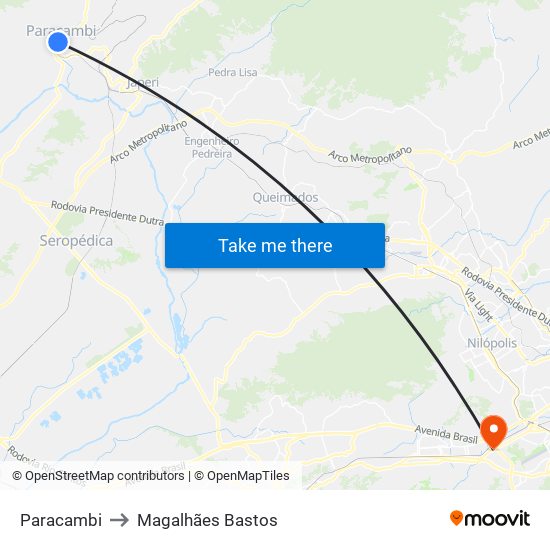 Paracambi to Magalhães Bastos map