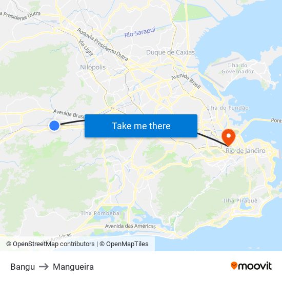 Bangu to Mangueira map