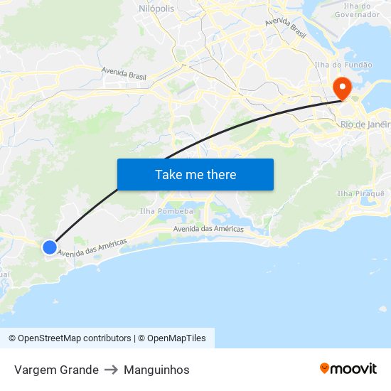 Vargem Grande to Manguinhos map