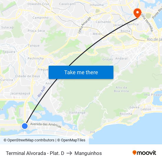 Terminal Alvorada - Plat. D to Manguinhos map