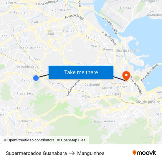 Supermercados Guanabara to Manguinhos map