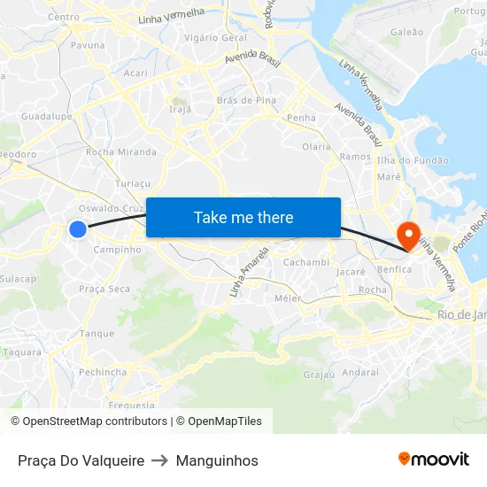 Praça Do Valqueire to Manguinhos map