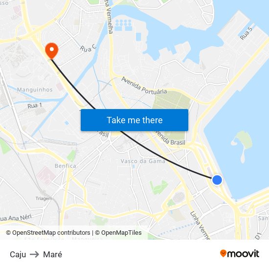 Caju to Maré map