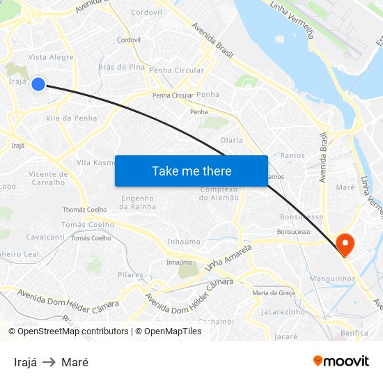 Irajá to Maré map