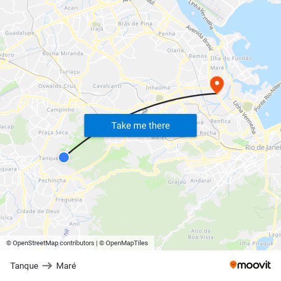 Tanque to Maré map