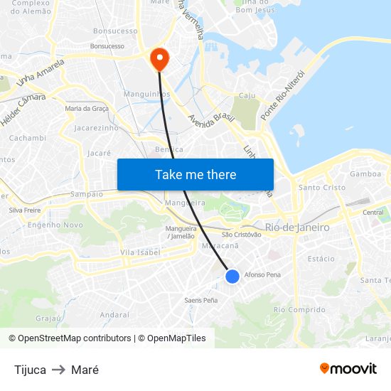 Tijuca to Maré map