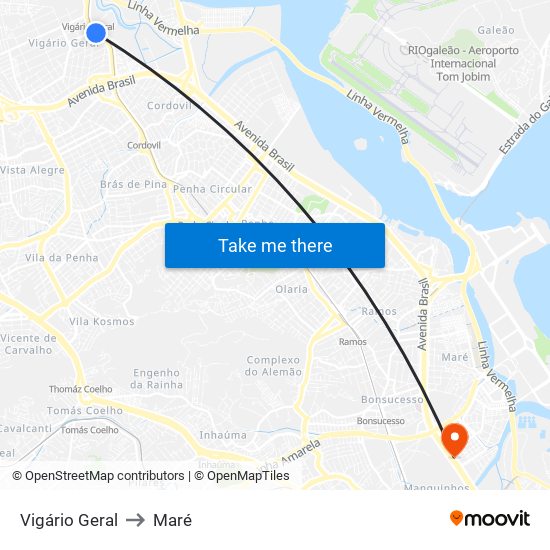 Vigário Geral to Maré map