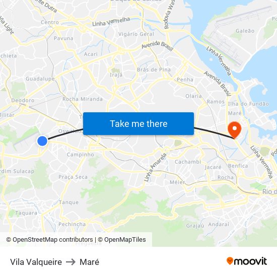 Vila Valqueire to Maré map