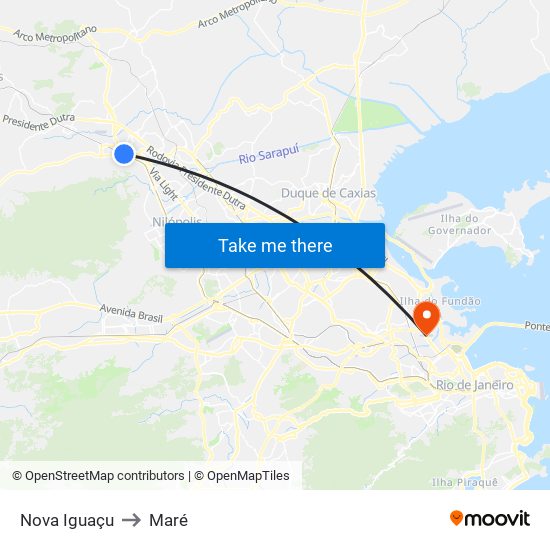 Nova Iguaçu to Maré map