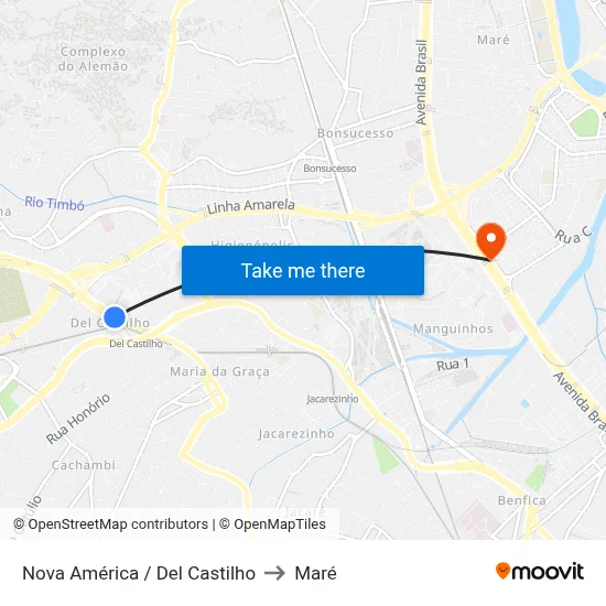 Nova América / Del Castilho to Maré map