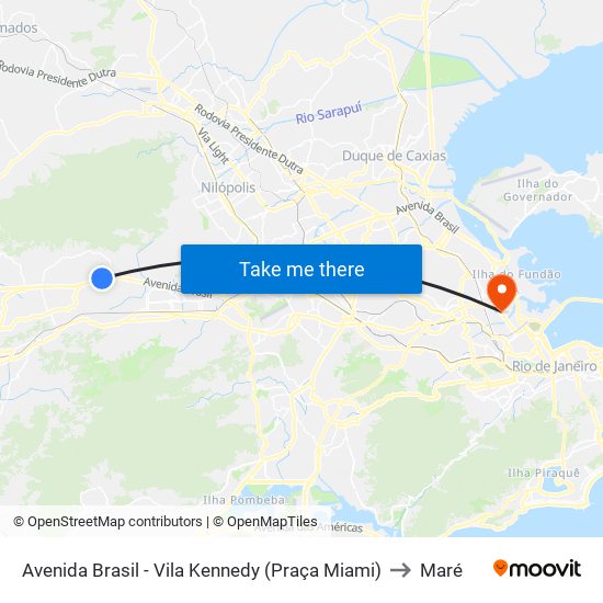 Avenida Brasil - Vila Kennedy (Praça Miami) to Maré map