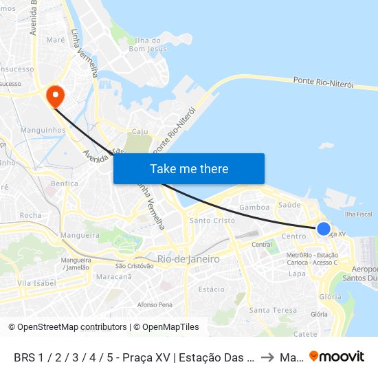 BRS 1 / 2 / 3 / 4 / 5 - Praça XV | Estação Das Barcas to Maré map