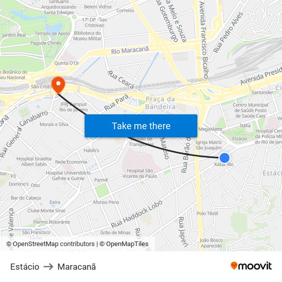 Estácio to Maracanã map