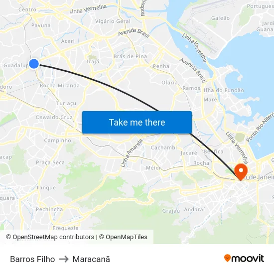 Barros Filho to Maracanã map