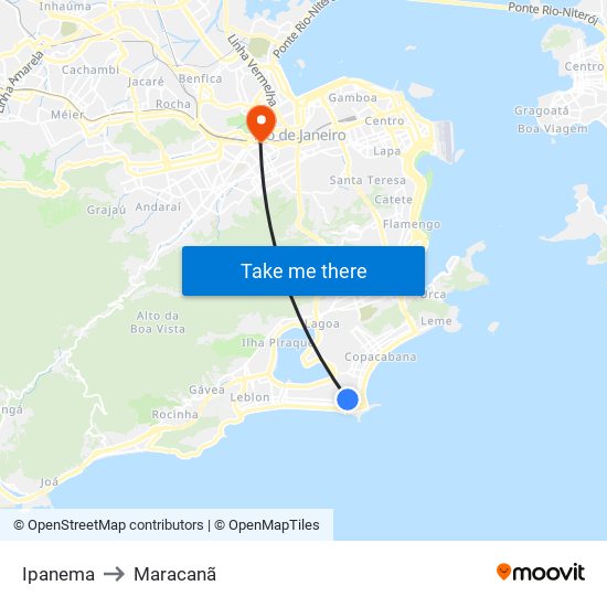 Ipanema to Maracanã map