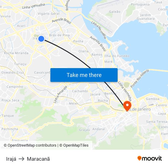 Irajá to Maracanã map