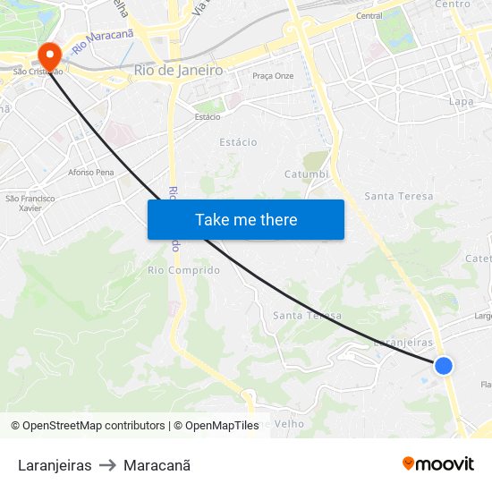 Laranjeiras to Maracanã map