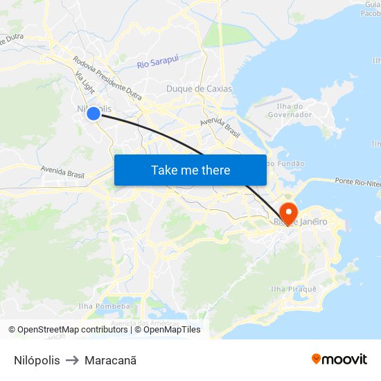 Nilópolis to Maracanã map