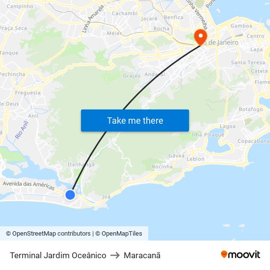 Terminal Jardim Oceânico to Maracanã map