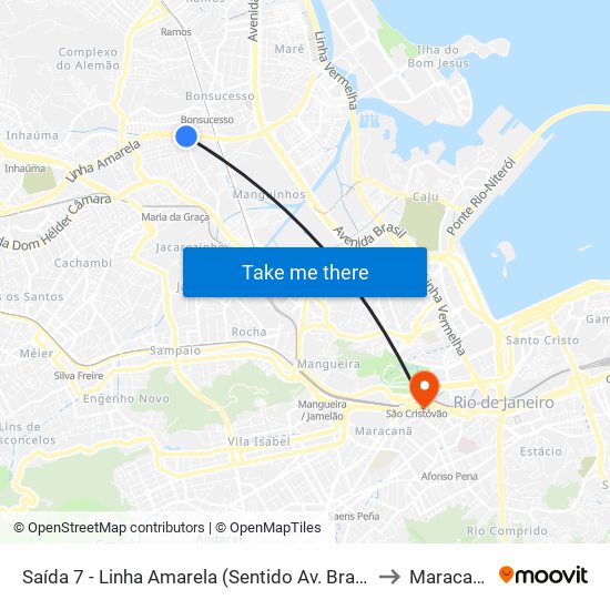 Saída 7 - Linha Amarela (Sentido Av. Brasil) to Maracanã map