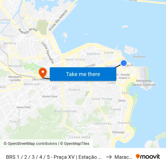 BRS 1 / 2 / 3 / 4 / 5 - Praça XV | Estação Das Barcas to Maracanã map