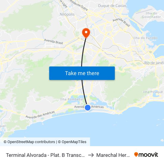 Terminal Alvorada - Plat. B Transcarioca to Marechal Hermes map