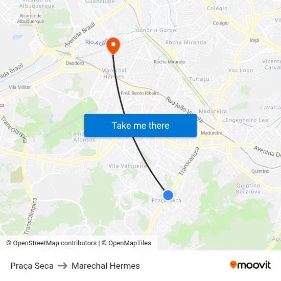 Praça Seca to Marechal Hermes map