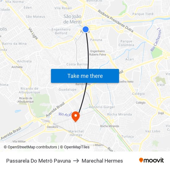 Passarela Do Metrô Pavuna to Marechal Hermes map