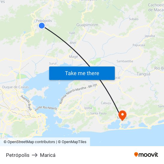 Petrópolis to Maricá map