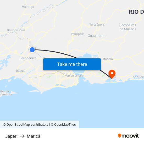 Japeri to Maricá map