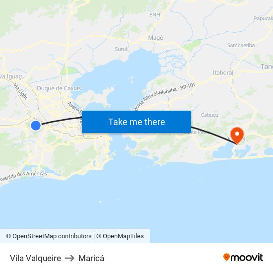 Vila Valqueire to Maricá map