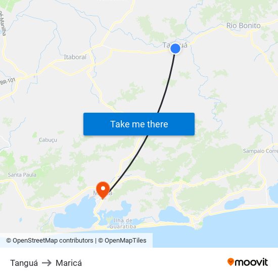 Tanguá to Maricá map