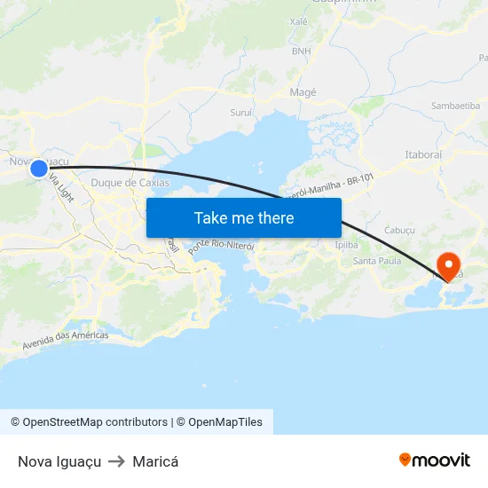 Nova Iguaçu to Maricá map