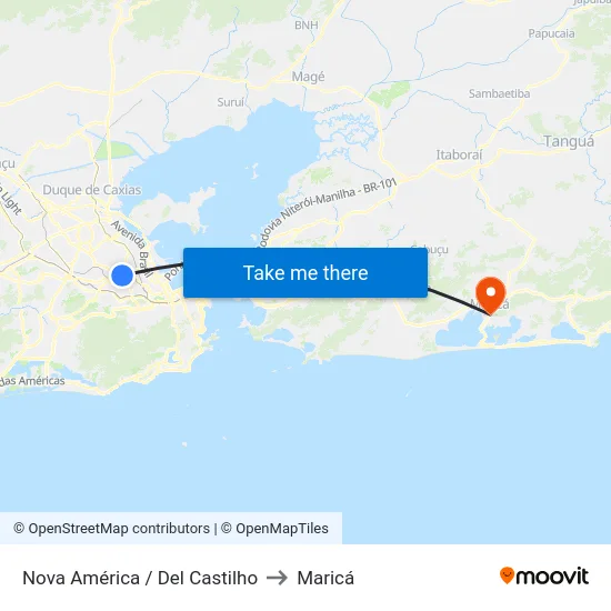 Nova América / Del Castilho to Maricá map